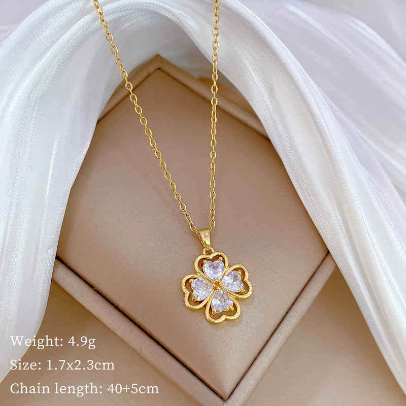 Cartoon Geometric Titanium Steel Diamond Inlay Necklaces