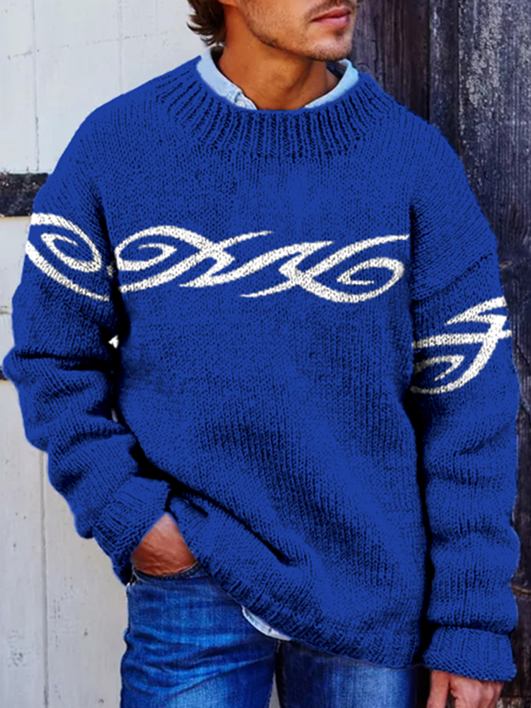 Curve Ethnic Jacquard Iceland Crew Neck Sweater