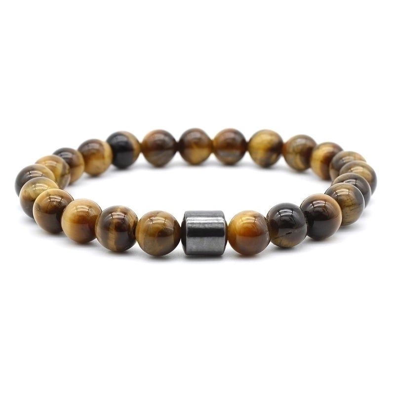 Fashion Geometric Natural Stone Elastic String Magnetic Black Gall Stone Woven Chain Bracelets In Bulk