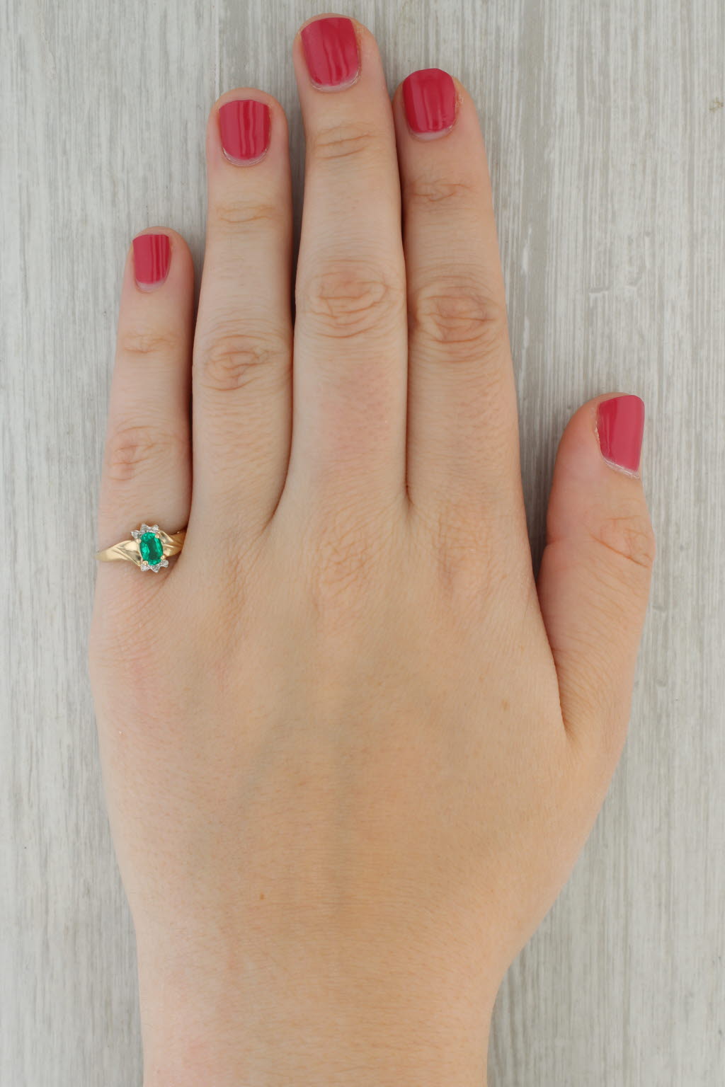 0.70ct Oval Lab Created Emerald Diamond Ring 10k Yellow Gold Size 7