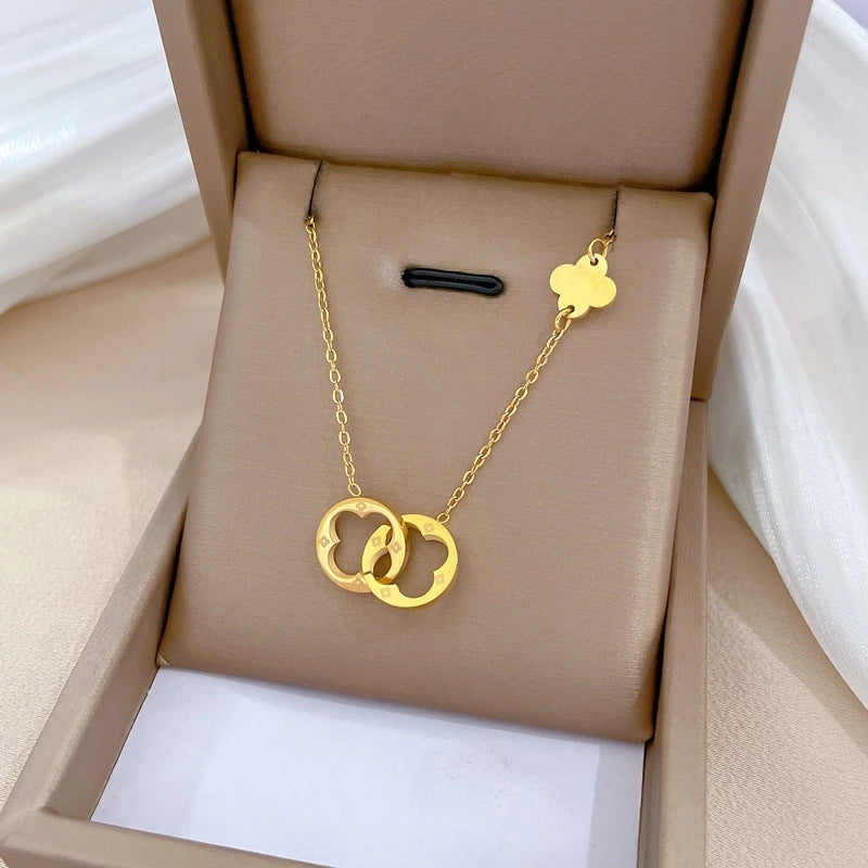 Minimalist Circle Letter Butterfly Titanium Steel Plating Inlay Rhinestones Necklace