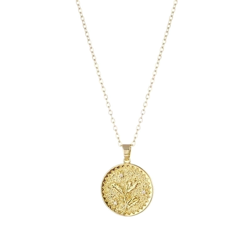 Stainless Steel Titanium Steel Fashion Inlay Plating Flower Chrysanthemum Lotus Zircon Pendant Necklace