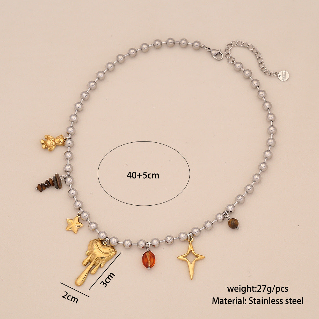 Golden Dopamine Element Necklace Cross Pearl Love Stainless Steel Clavicle Chain N1506