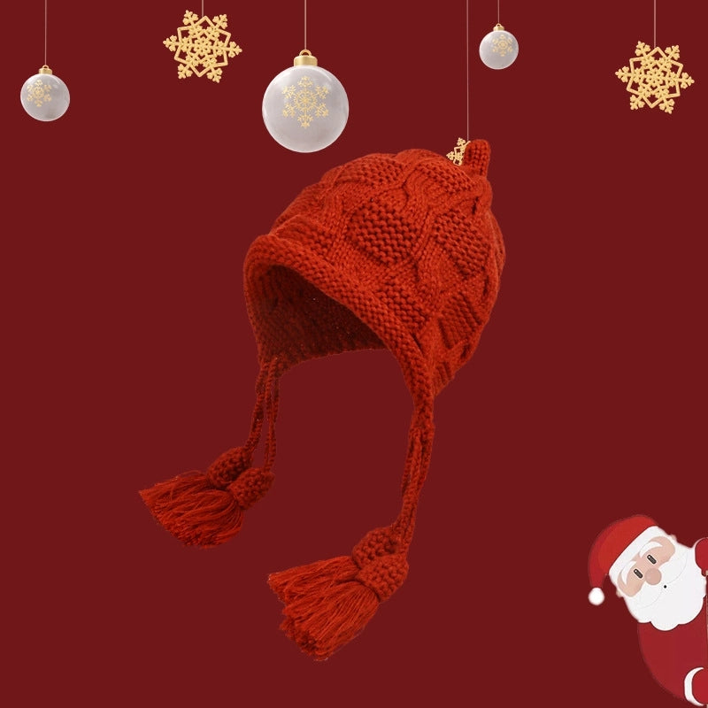 Women's Casual IG Style Lattice Solid Color Elk Knit Scarf Hat Beanie Hat