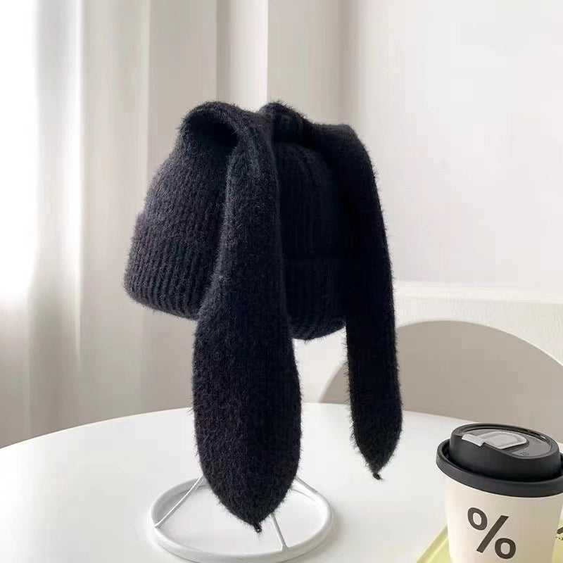 New Long Ears Rabbit Knitted Hat For Women Winter Warm Cute Skin-friendly Soft Faux Mink Wool Hat