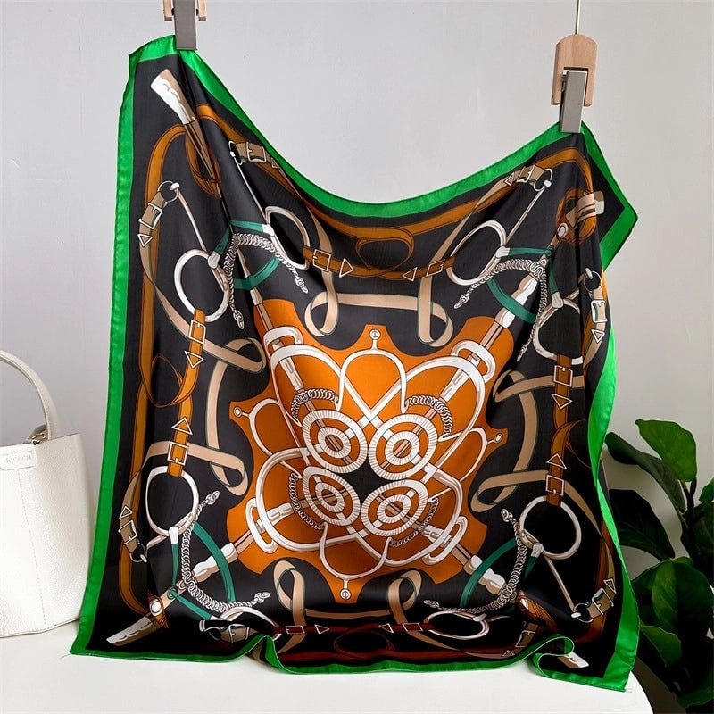 Unisex Casual Minimalist Stripe Flower Polyester Satin Printing Silk Scarf