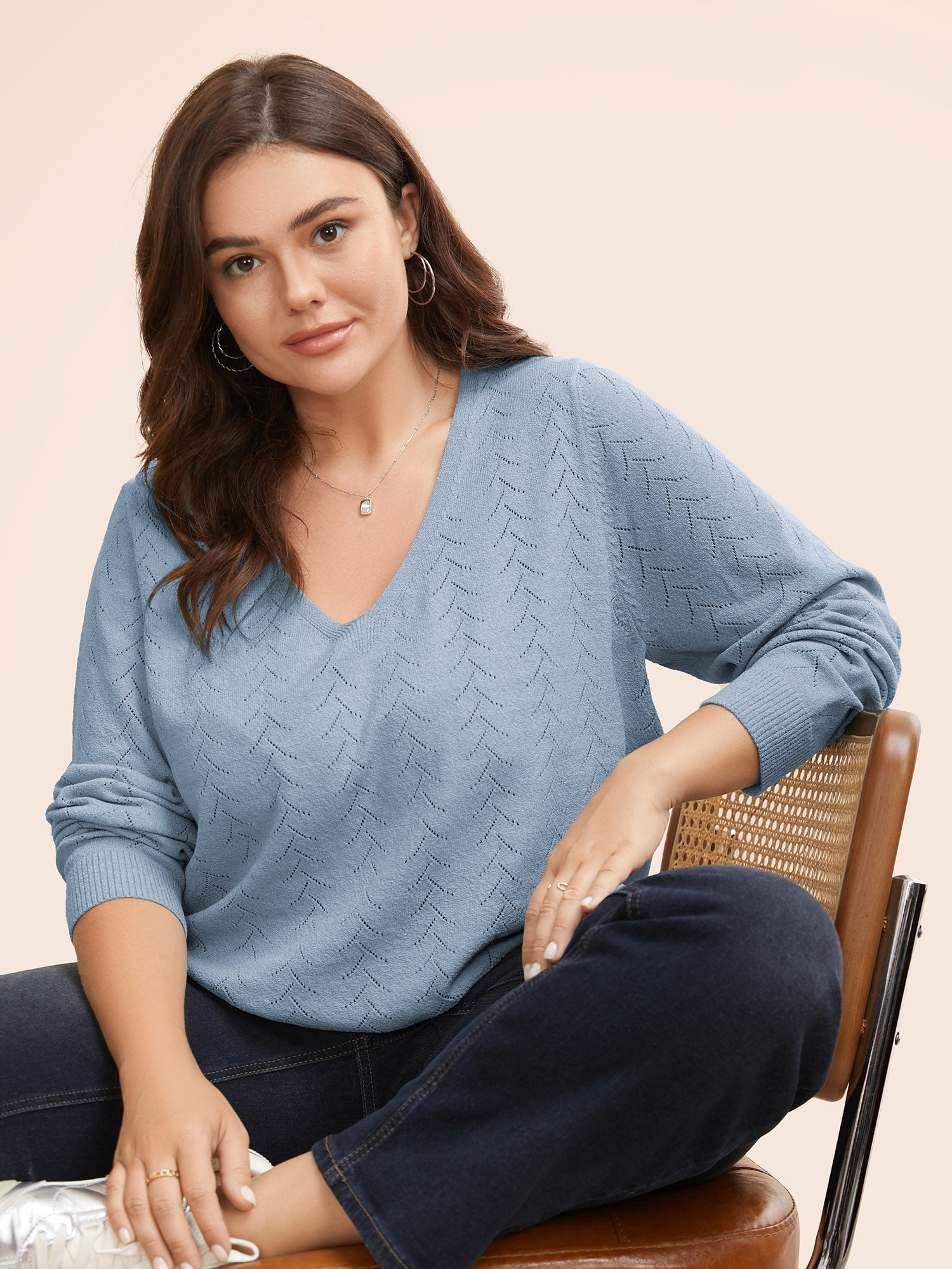 Texture V Neck Lightweight Pullover