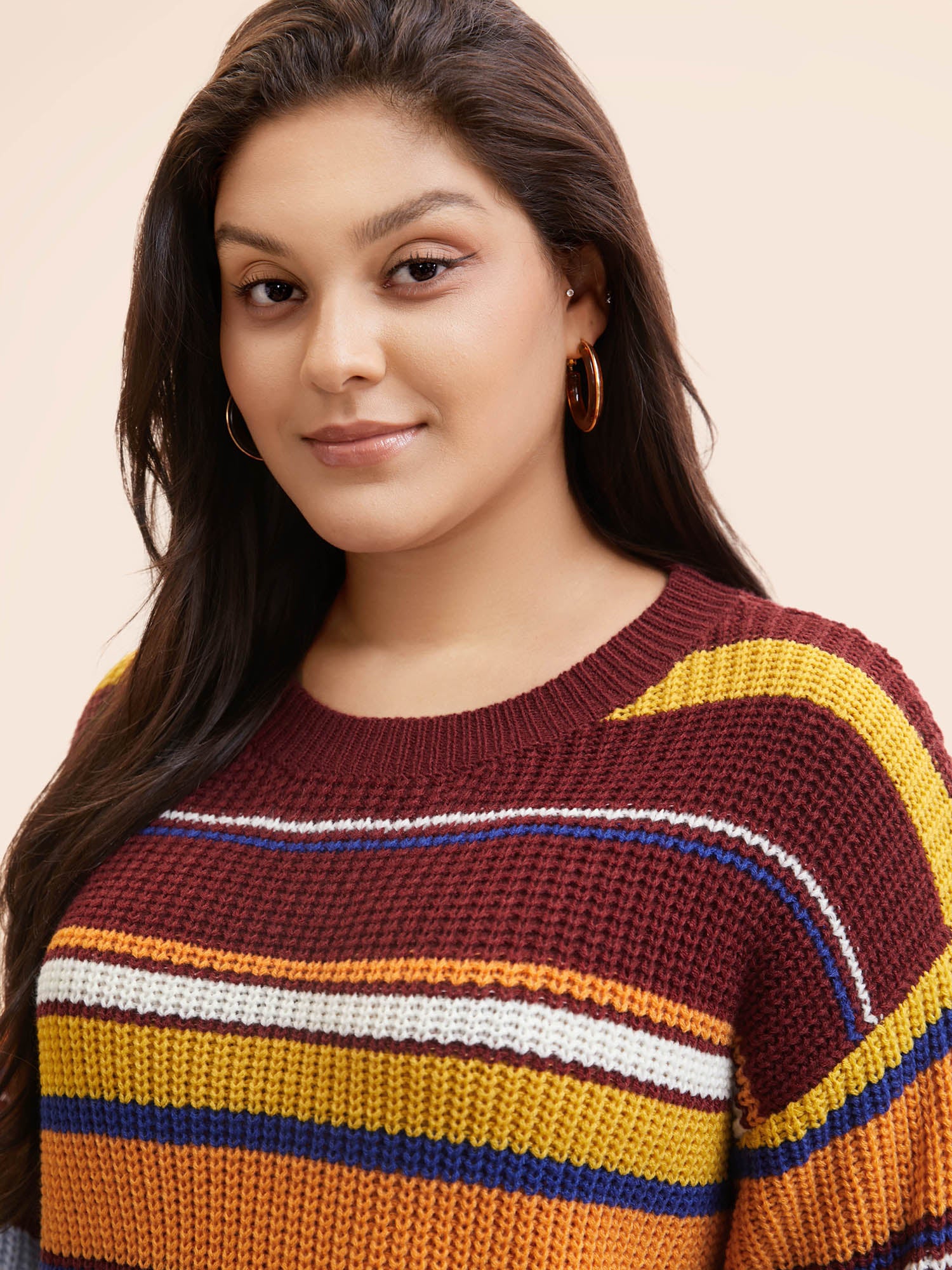 Striped Contrast Drop Shoulder Sleeve Pullover