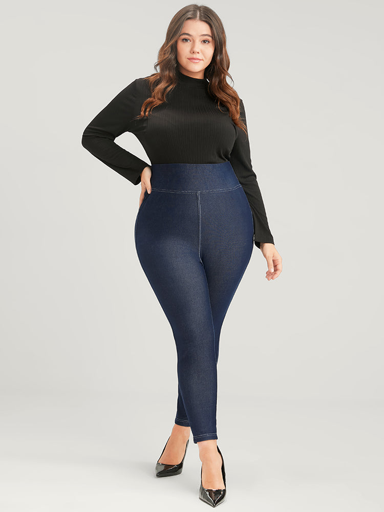 Solid Stitch Detail Wideband Waist  Leggings