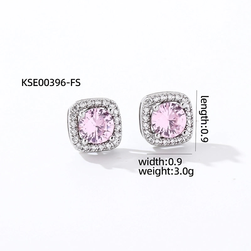 1 Pair Casual Minimalist Square Inlay Copper Zircon Silver Plated Ear Studs