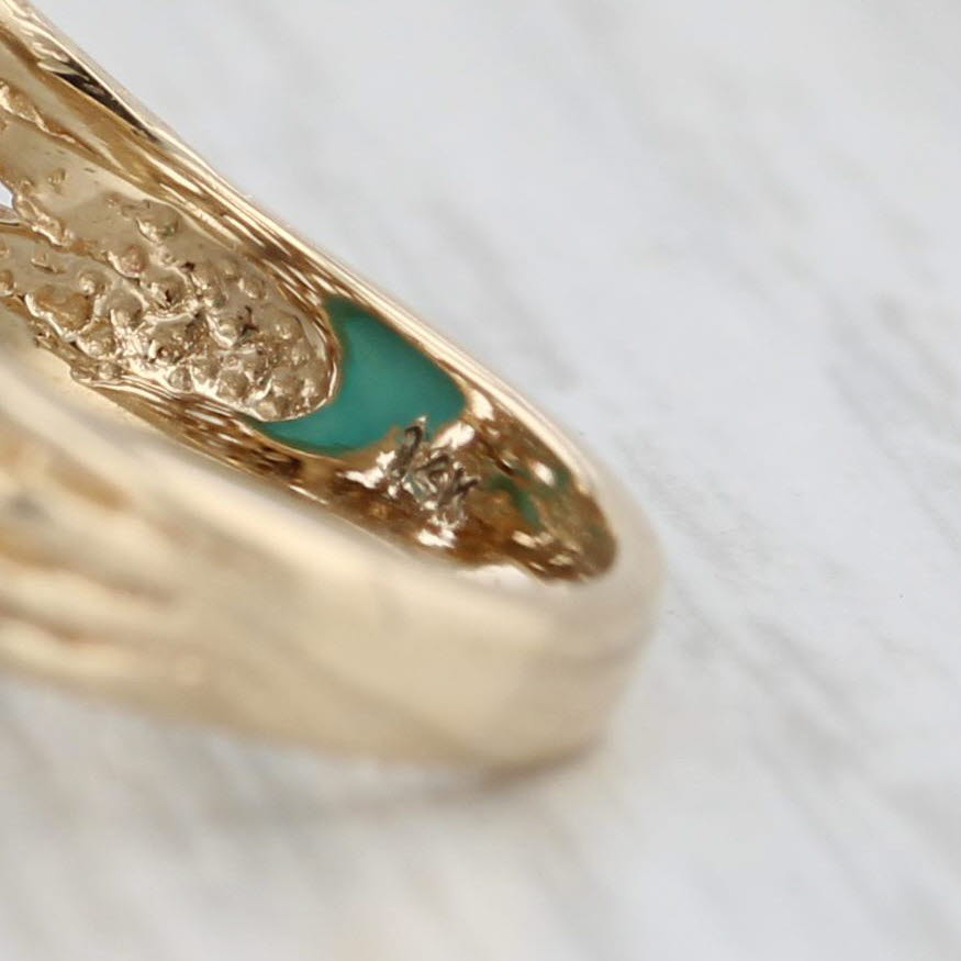 Simulated Turquoise Ring 14k Gold Round Cabochon Size 6.5 Ornate Openwork