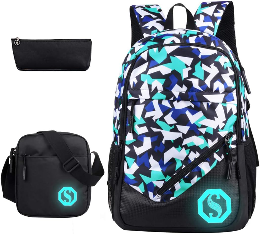 JiaYou Teenage Boy Girl Unisex 20L Multifunctional School Bag Backpack Set with Florescent Mark