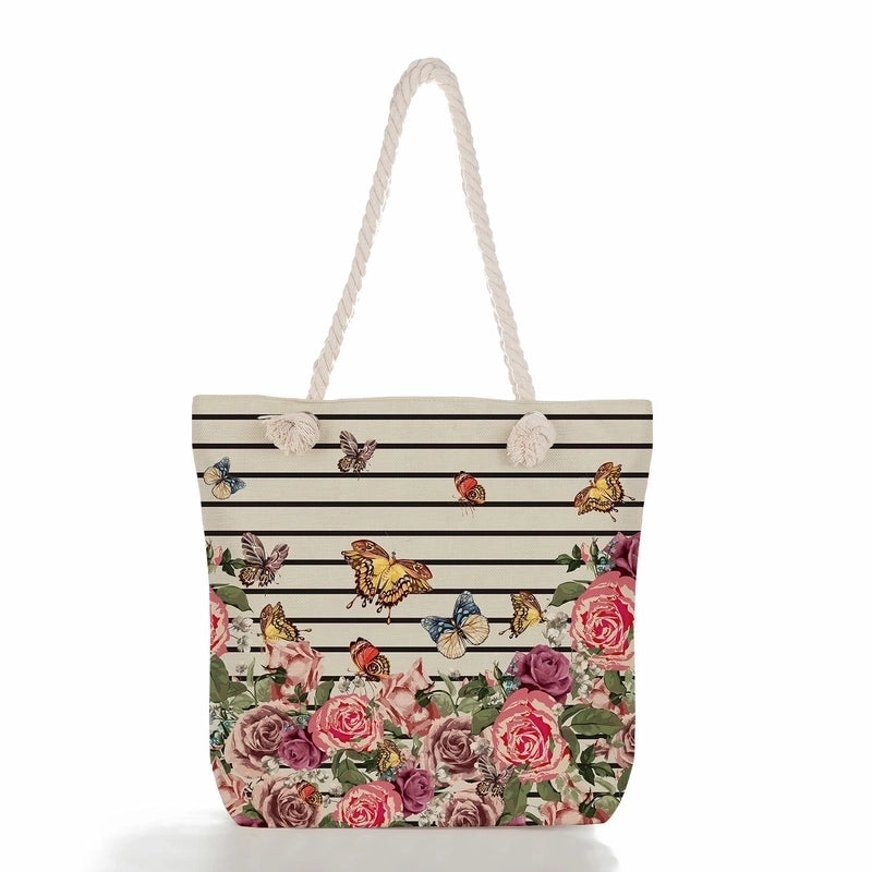 Women'S Vacation Butterfly Canvas Shopping Bags