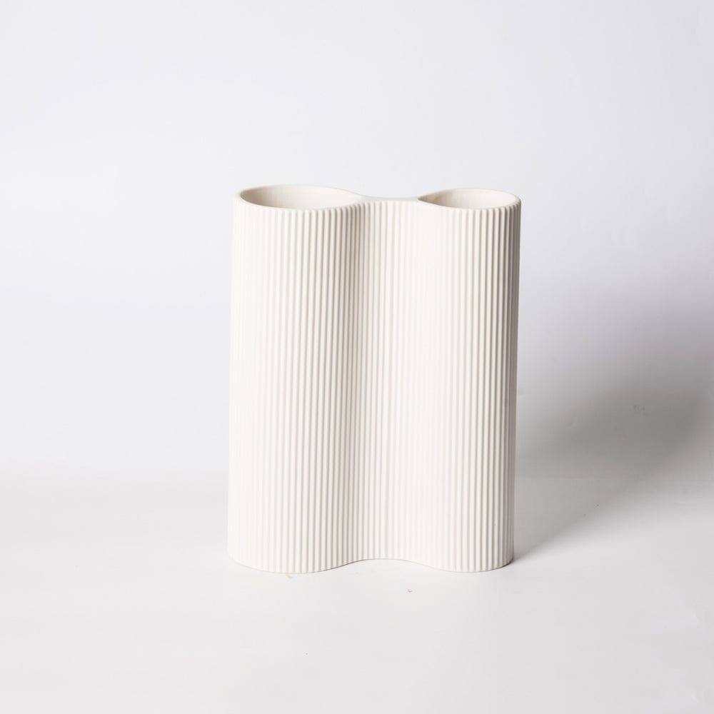 Ribbed Duo Vase - White