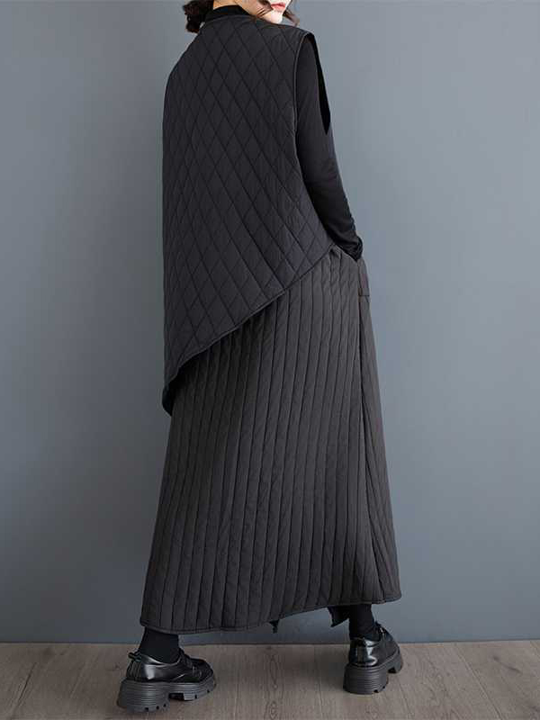 High Waisted Loose Asymmetric Elasticity Pockets Quilted Solid Color Skirts Bottoms