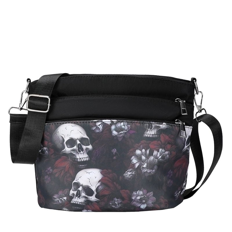 Halloween Women's Oxford Cloth Flower Ghost Punk Zipper Shoulder Bag