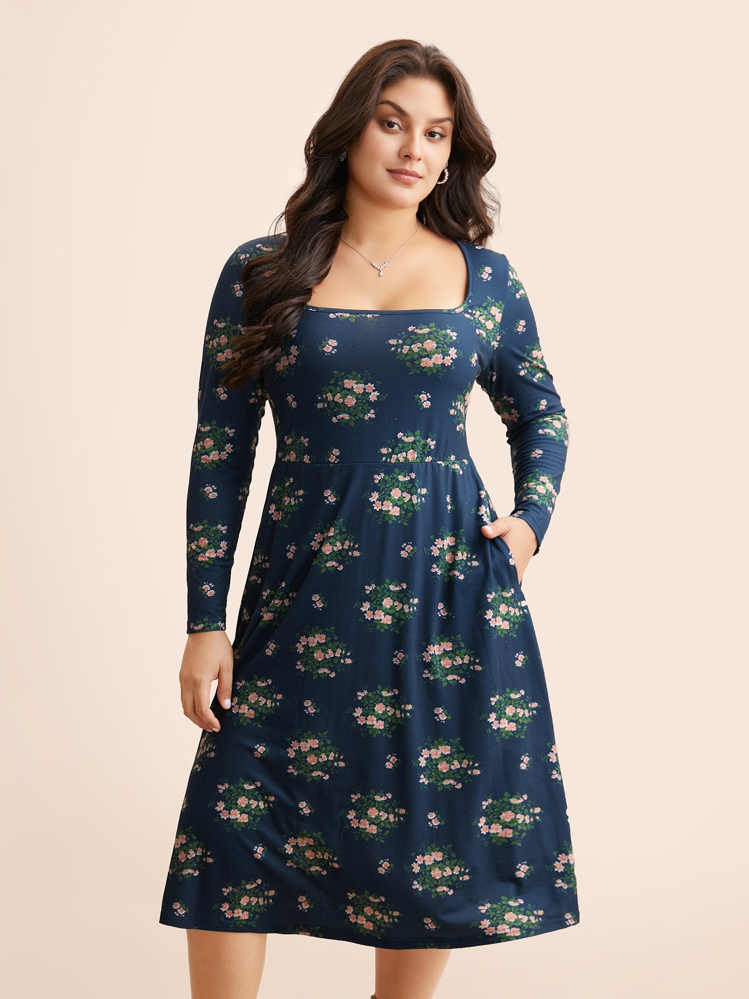 Square Neck Floral Cut Out Dress