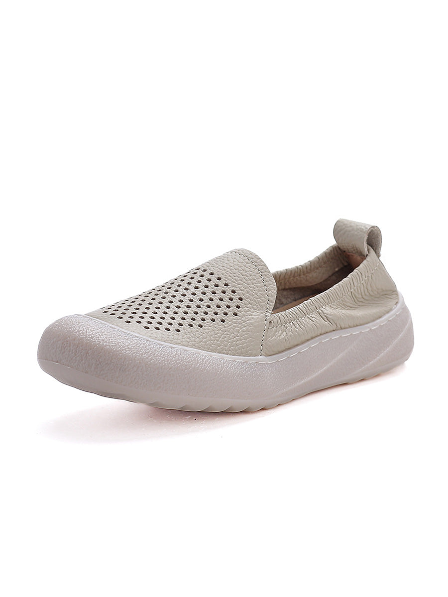 Women Summer Hollow Out Leather Flat Shoes