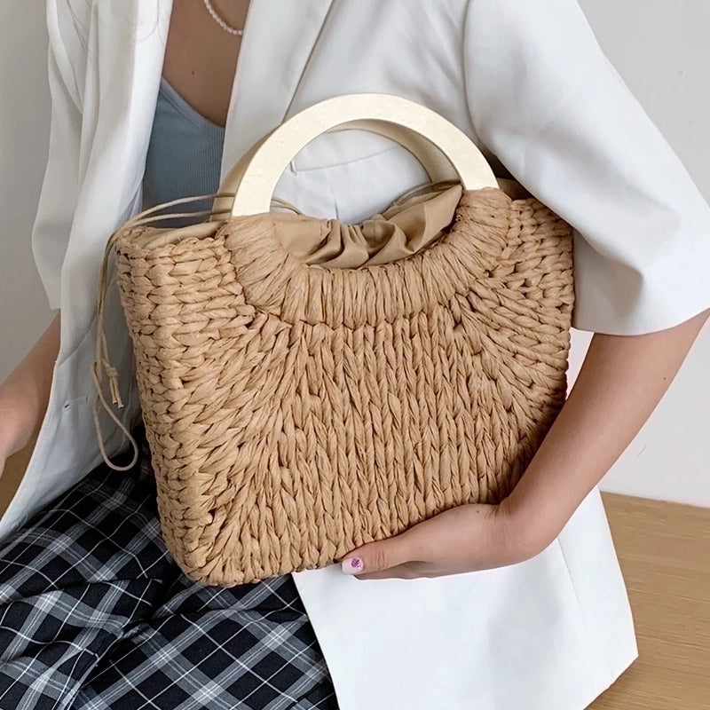 Women's Medium All Seasons Straw Basic Vacation Handbag Straw Bag
