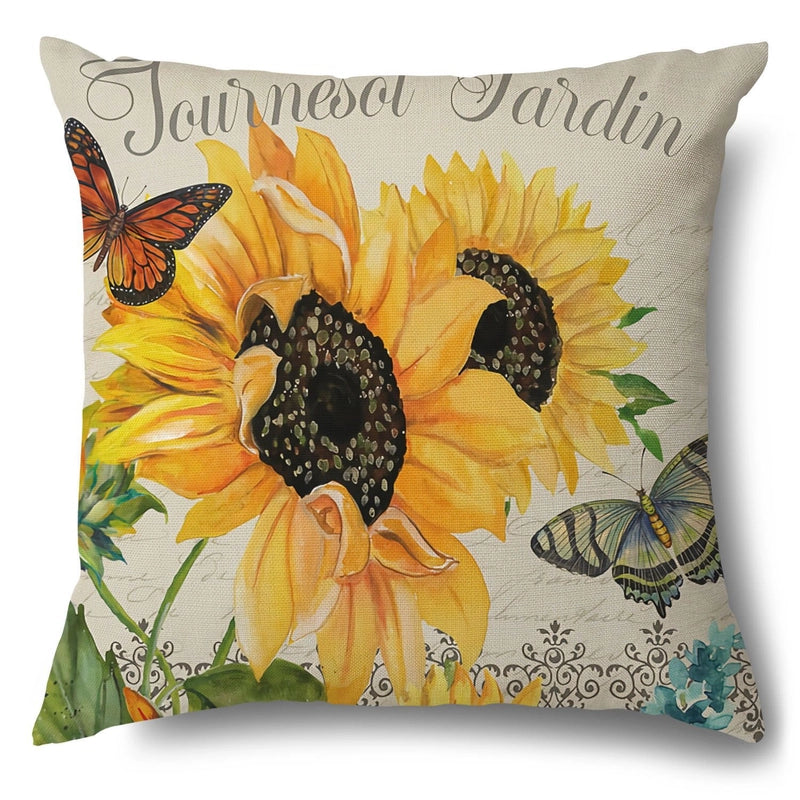Pastoral Sunflower Linen Pillow Cases