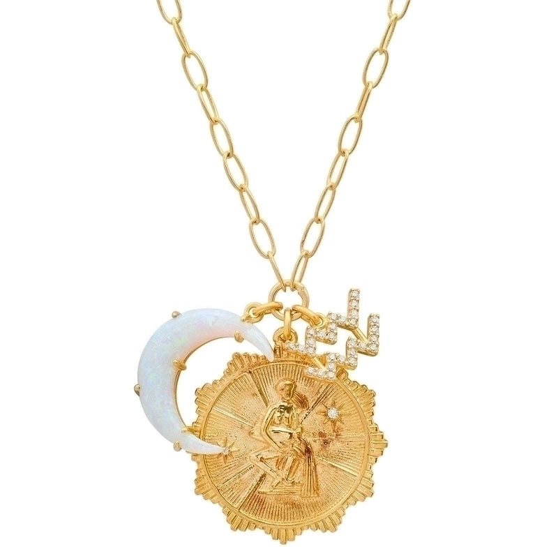 Casual Retro Constellation Stainless Steel Plating Hollow Out Inlay Opal Zircon 18k Gold Plated Pendant Necklace