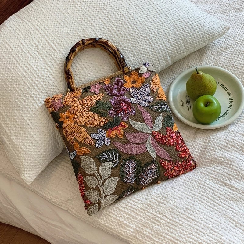 Women's Cotton And Linen Printing Vintage Style Square Zipper Handbag