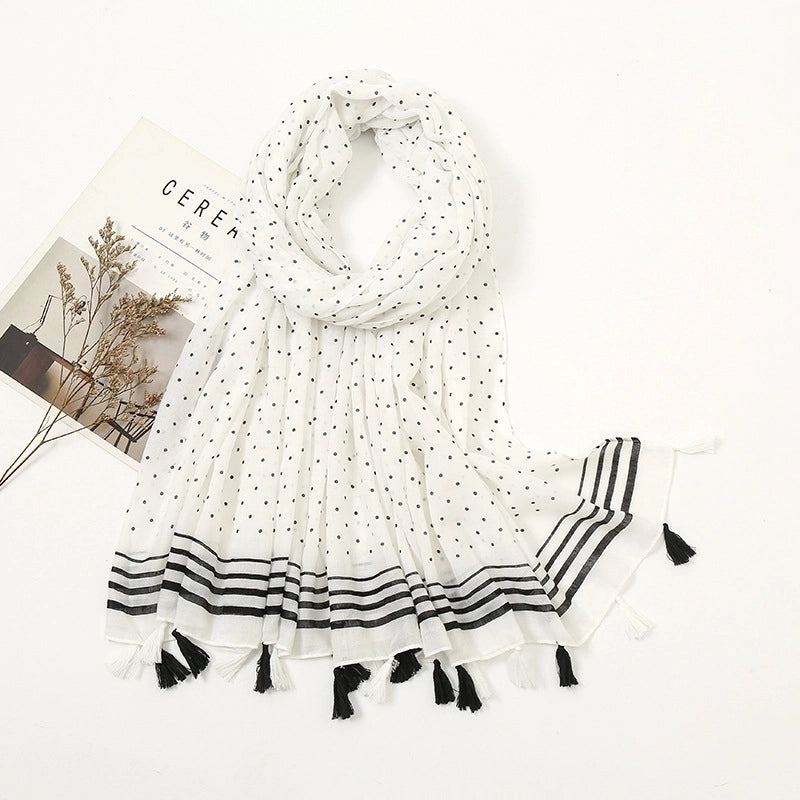 Women'S Sweet Flower Cotton And Linen Tassel Scarf