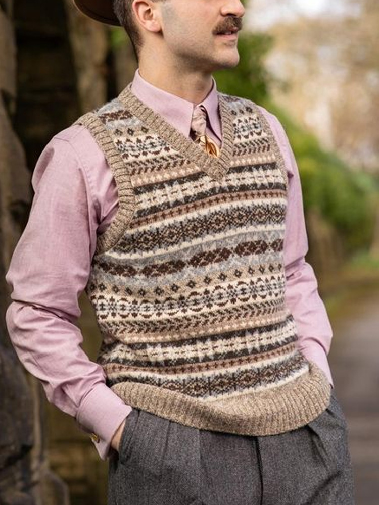 Men's Retro Ethnic Stylefairman Island Knit Jacquard Vest