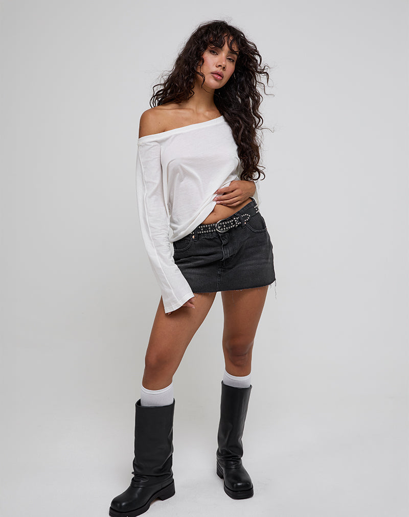 Damian Off The Shoulder Long Sleeve Basic Top in Ivory