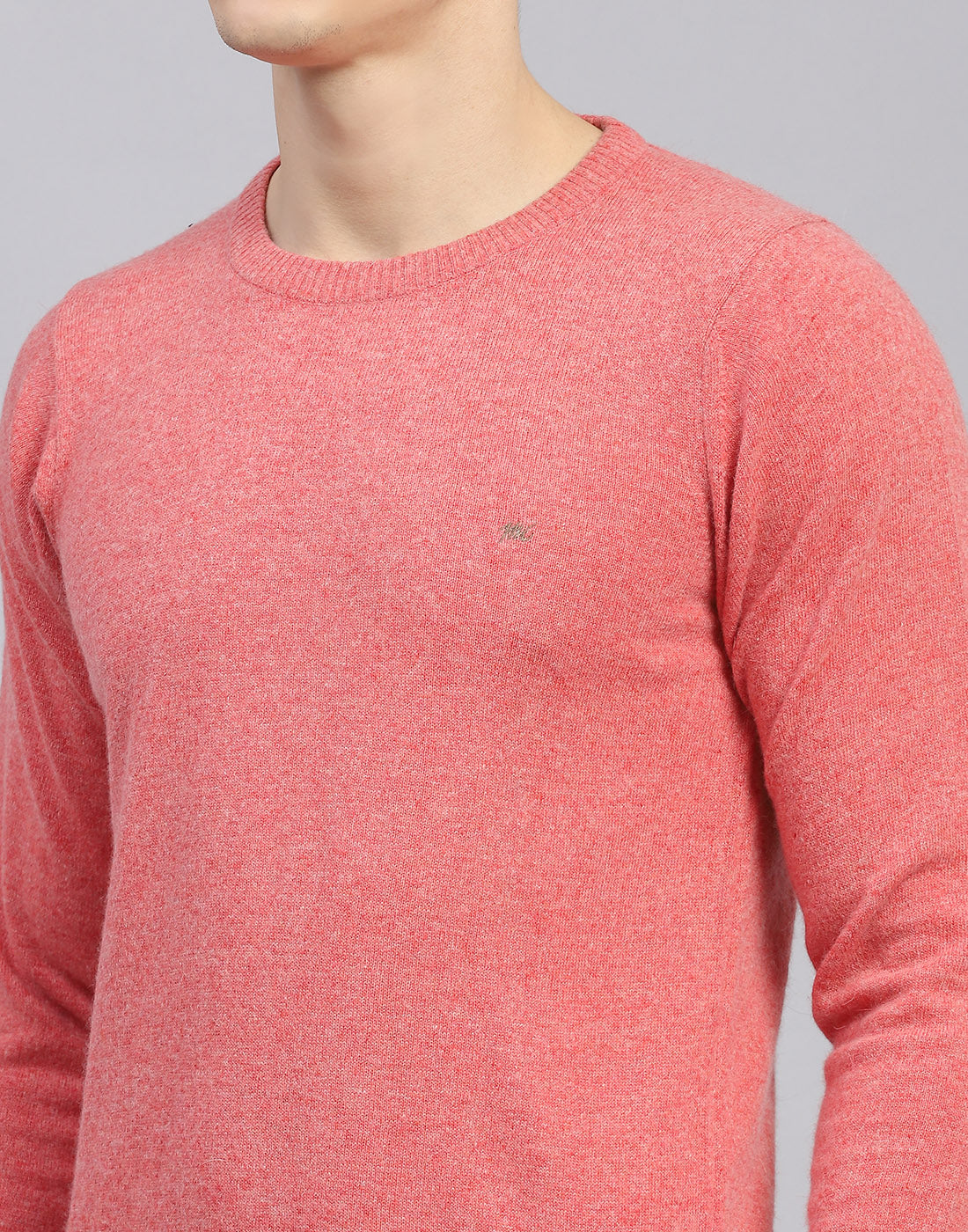 Men Pink Solid Round Neck Full Sleeve Pullover