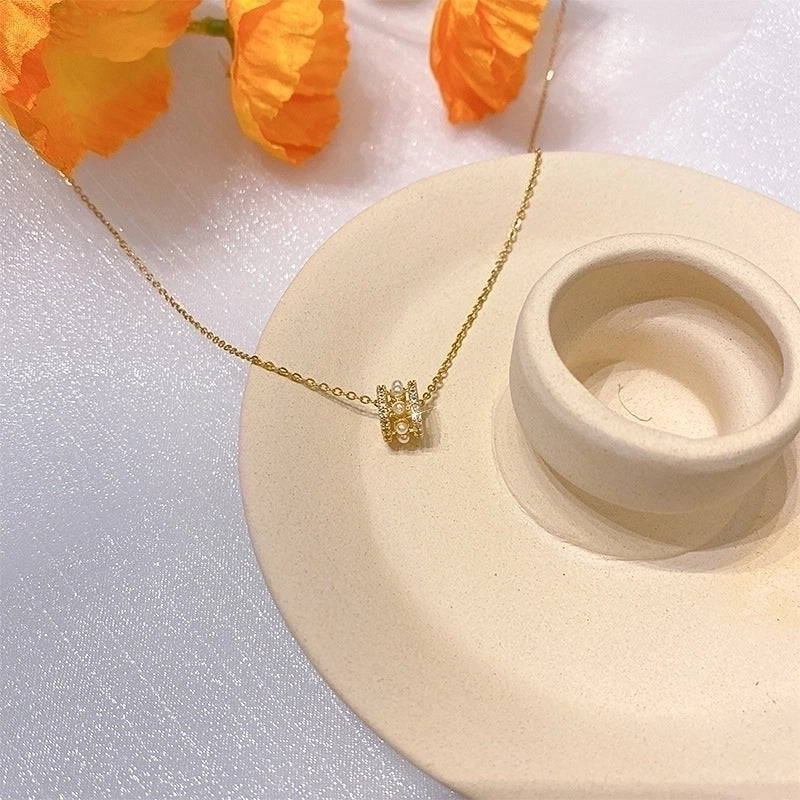 Titanium Steel Lady Inlay Heart Shape Flower Artificial Gemstones Pendant Necklace