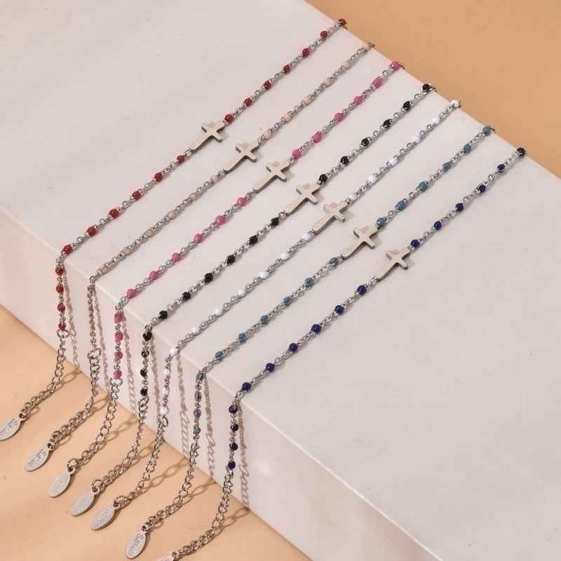 Minimalist Cross Stainless Steel Enamel Plating Bracelets