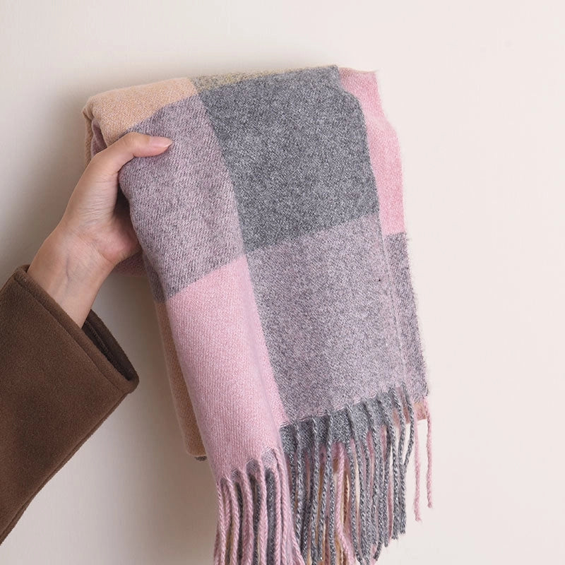 Unisex Lady Lattice Imitation Cashmere Tassel Scarf