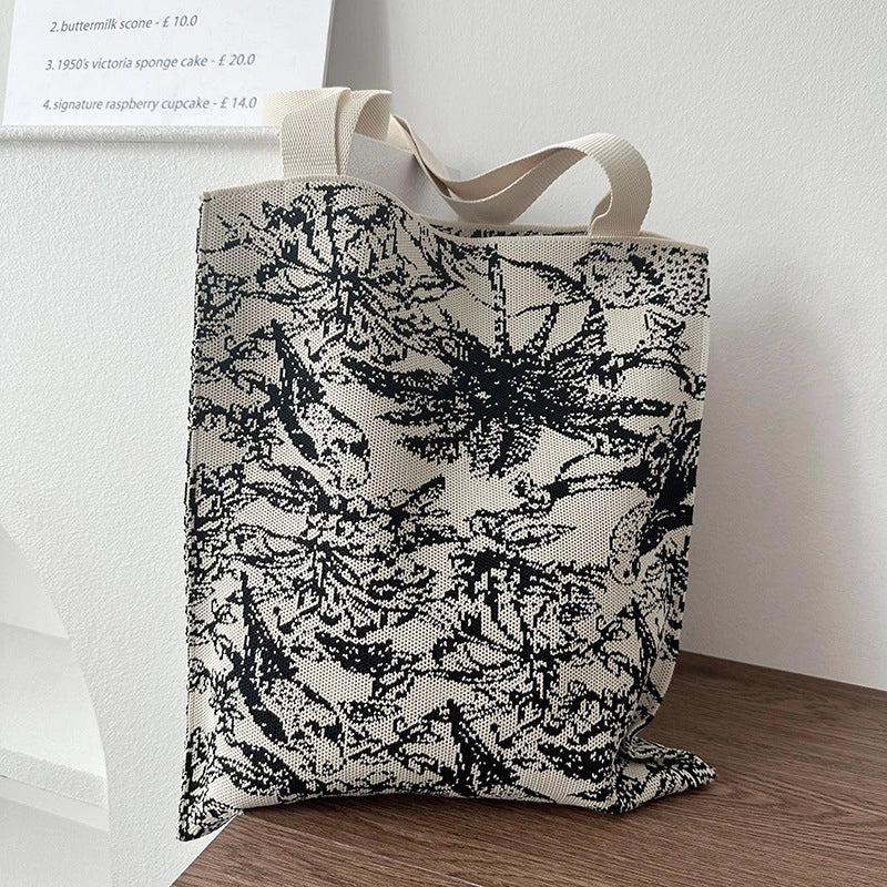 Niche Design Cute Panda Knitted Shoulder Bag Women's Versatile Large Capacity Shopping Commuter Tote Bag Women's Bag
