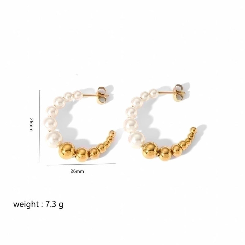 1 Pair Lady C Shape Beaded Inlay 304 Stainless Steel Artificial Pearls Earrings