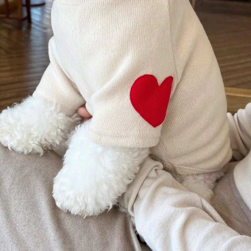 Fleece-lined Love Heart Sweatshirt For Small Dogs Cats Thickened Warm Clothing For Teddy Bichon Yorkshire