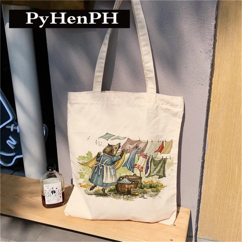 Women's Canvas Printing Animal Streetwear Square Open Canvas Bag