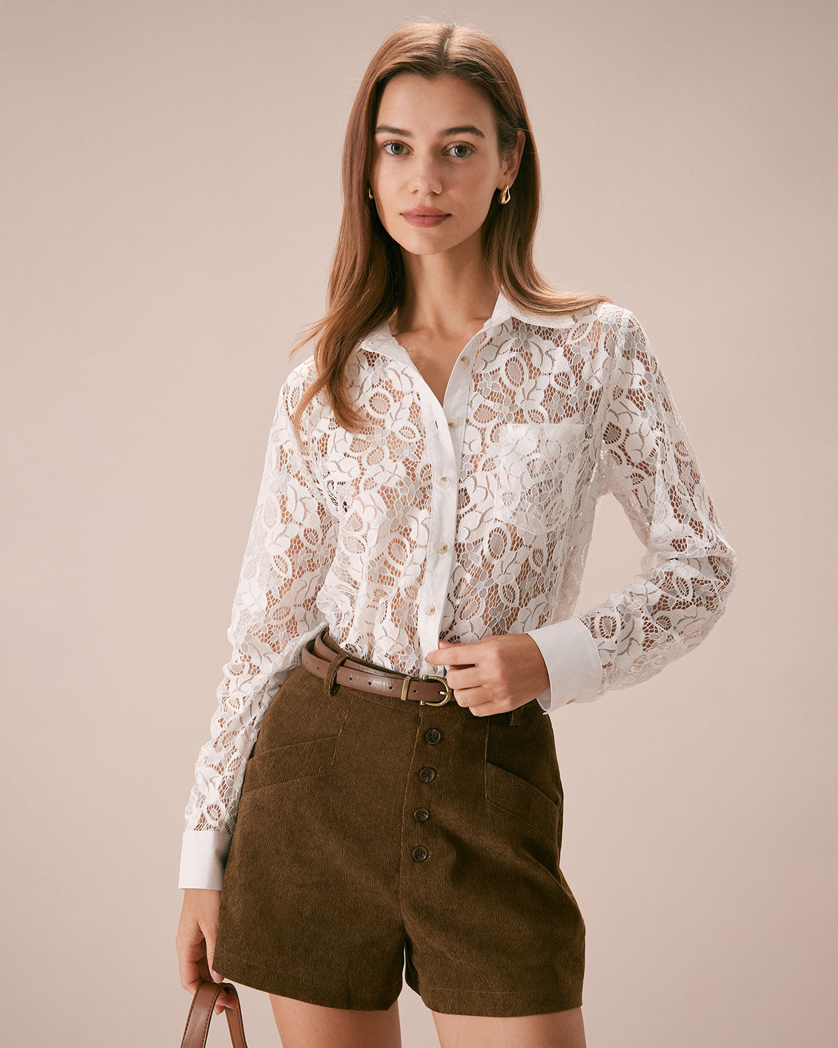 The White Collared Lace Cutout Button Shirt