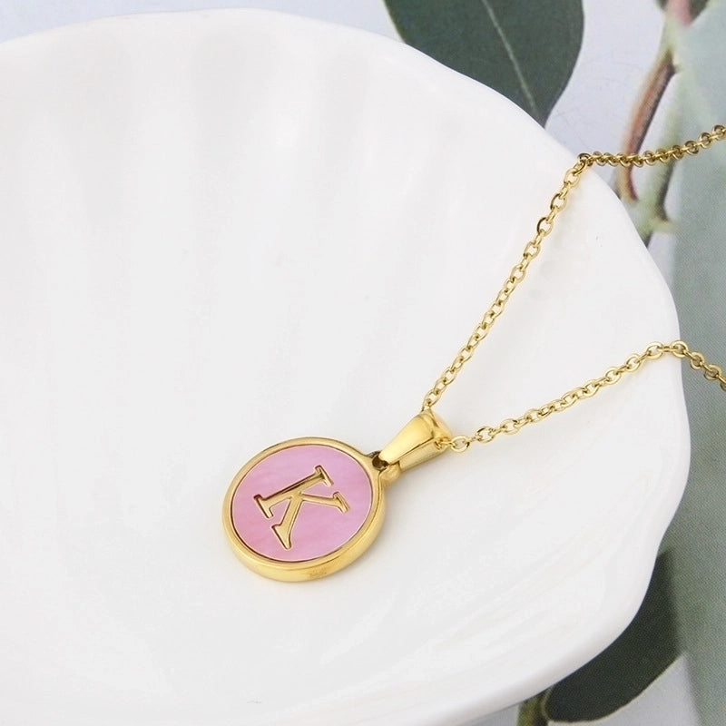 Minimalist Letter Titanium Steel Plating Inlay Shell Pendant Necklace