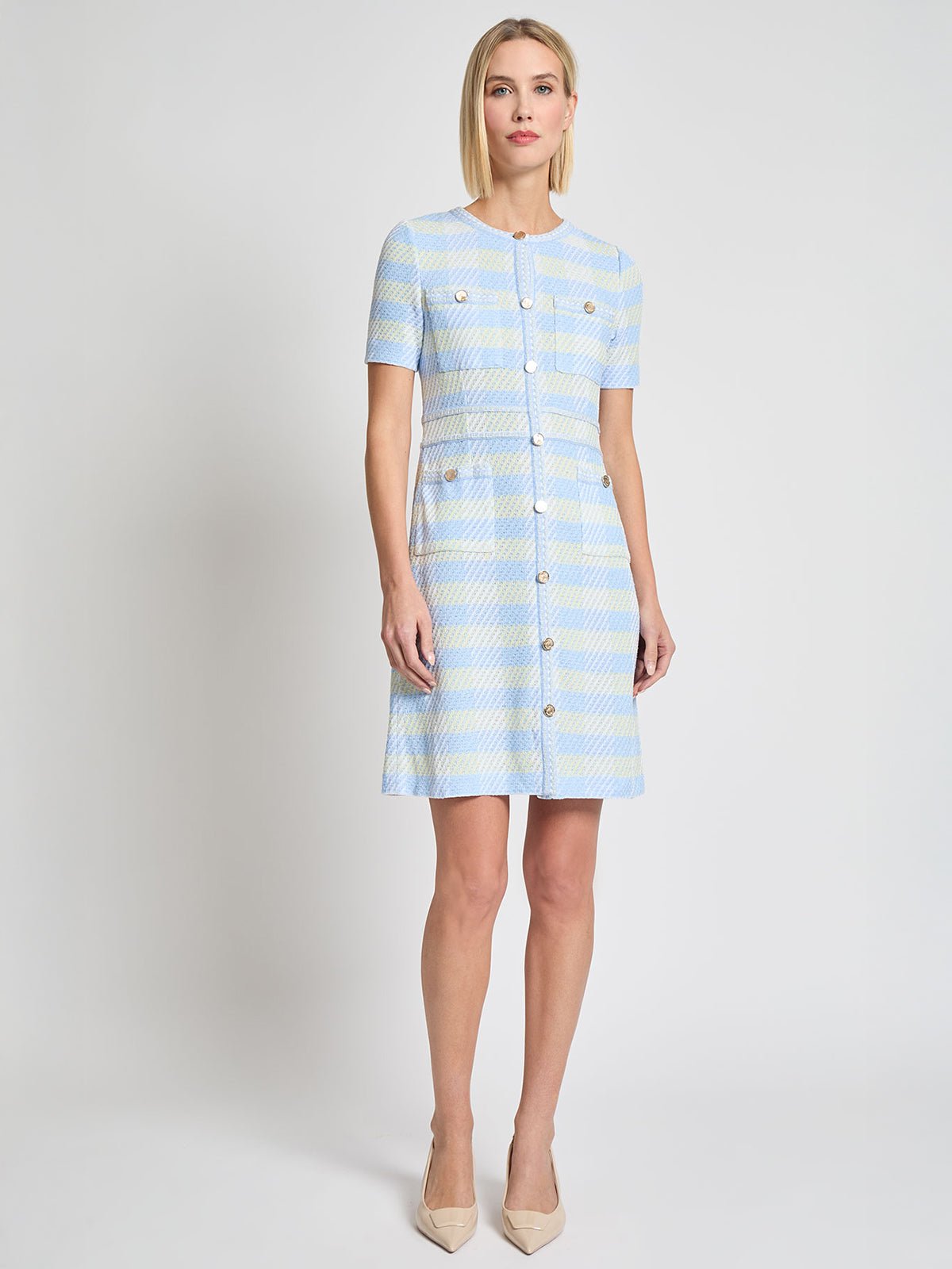 Bold Plaid Tweed Knit Sheath Dress - Modern Fit