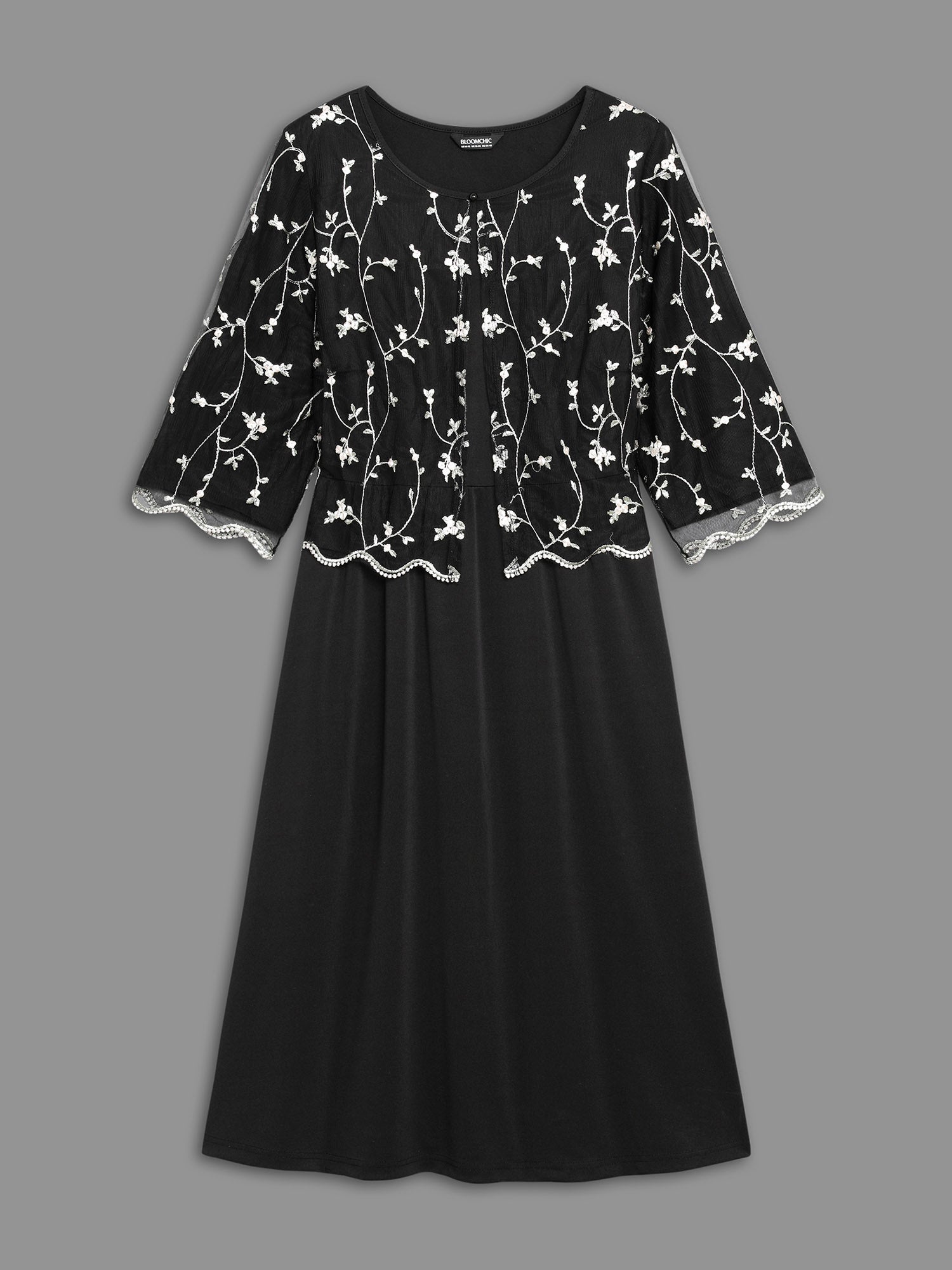 Round Neck Floral Embroidered  Dress