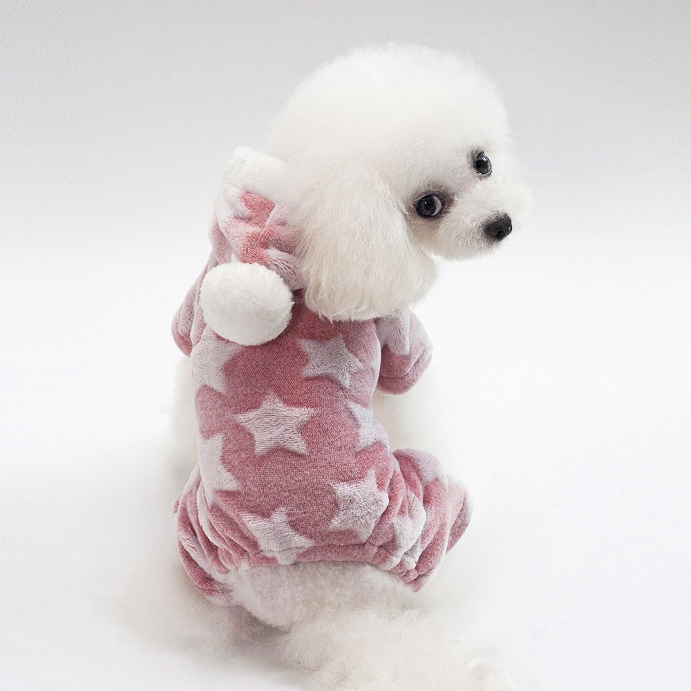 Star Printed Fleece Dog Cat Jumpsuits Pajama