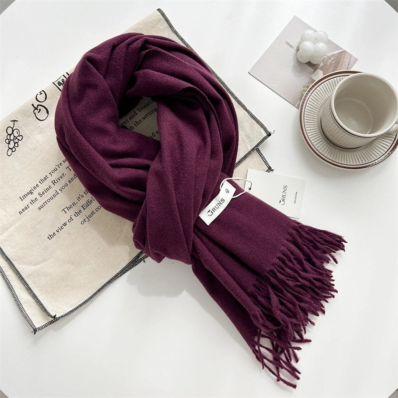 Women's Elegant Minimalist Solid Color Imitation Cashmere Tassel Scarf