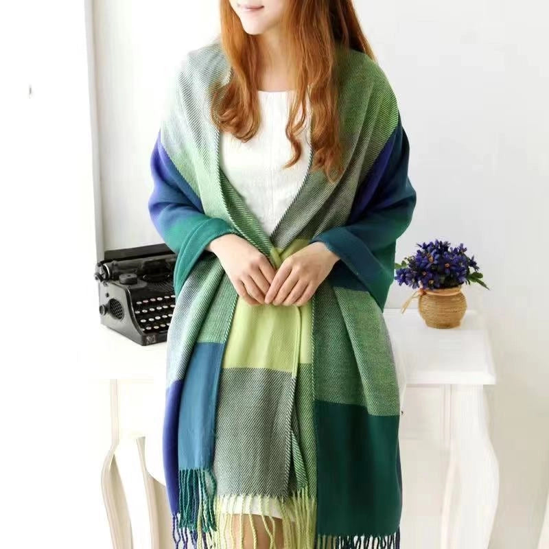 Plaid Scarf Women's Winter Versatile Student Scarf Cashmere Tassel Dual-use Warm Plaid Shawl