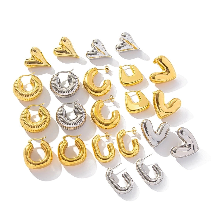 1 Pair Minimalist Classic Style U Shape Heart Shape Plating 316L Stainless Steel  Ear Studs
