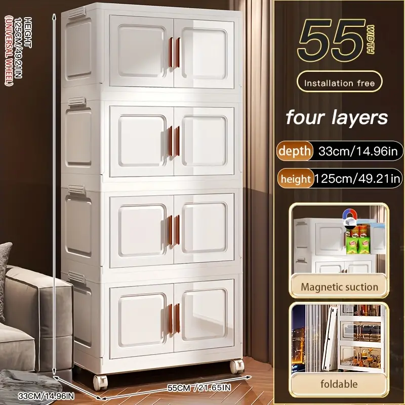 💝Flash offer💝Buy 2 Get 2 Free💥Extra-Large Multi-Layer Storage Cabinet with Wheels & Doors - Waterproof, Foldable Organizer for Bedroom Clutter, Documents, Toys, Snacks | Aesthetic Room Decor