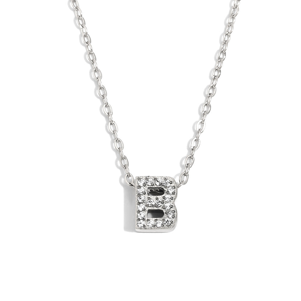 Fashionable And Simple 26 English Letter Pendant Stainless Steel Plated 18K Gold Diamond Small Letter Necklace For Women