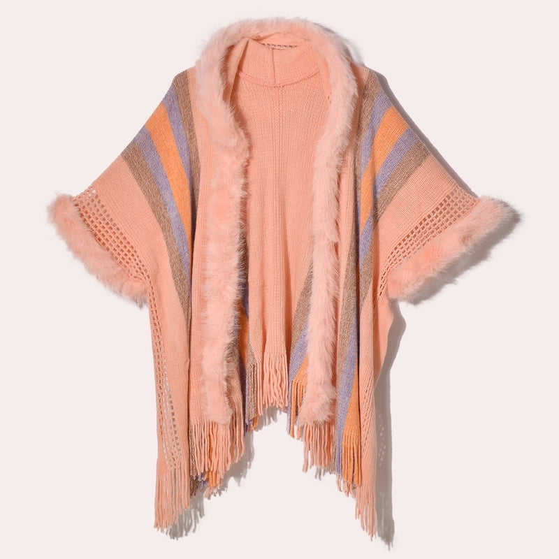Women's Retro Ethnic Style Color Block Acrylic Tassel Shawl