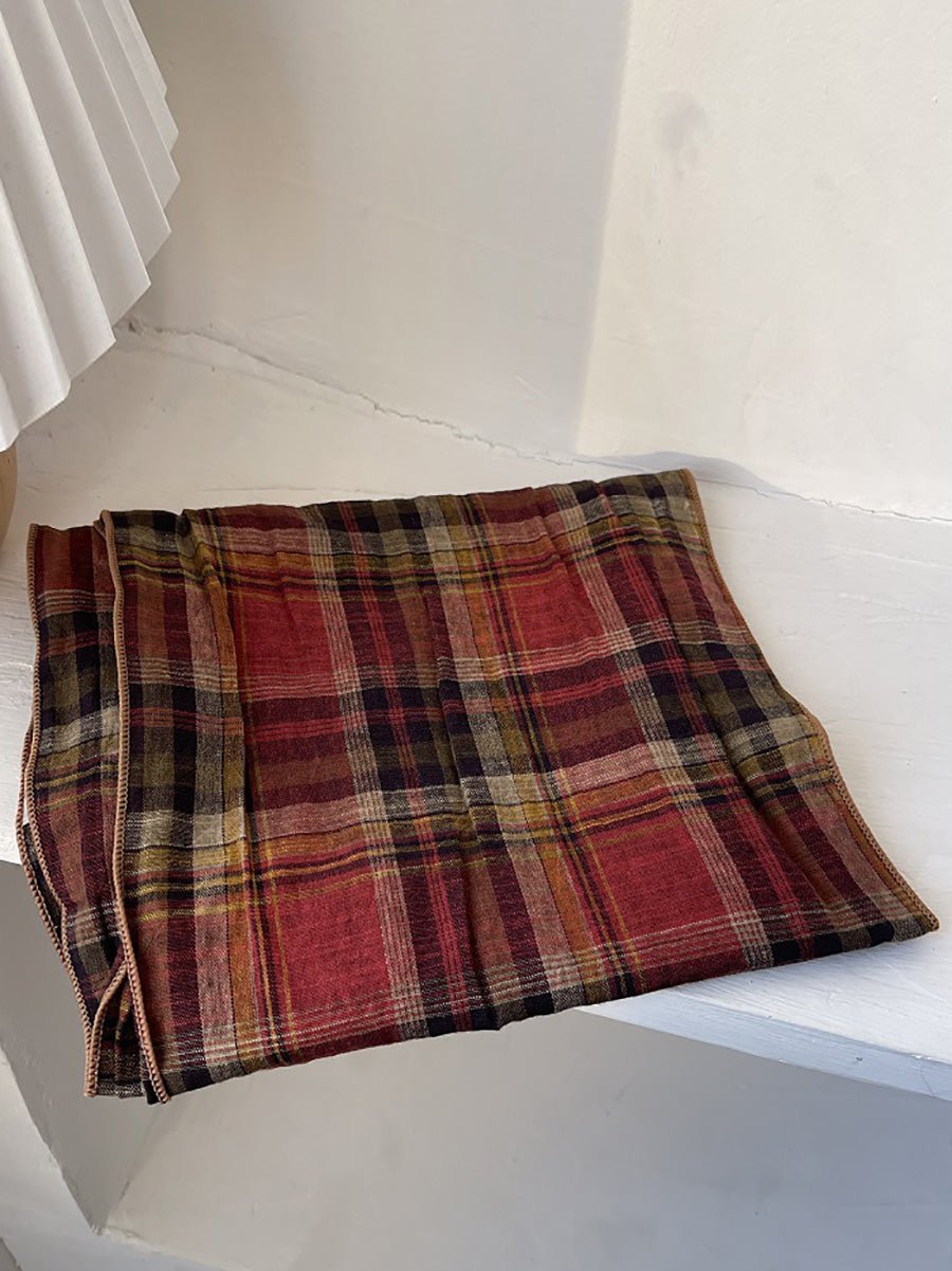 Women Retro Stripe Plaid Shawl Scarf