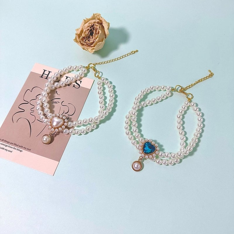 Elegant Minimalist Imitation Pearl Alloy Heart Shape Rose Pet Collar